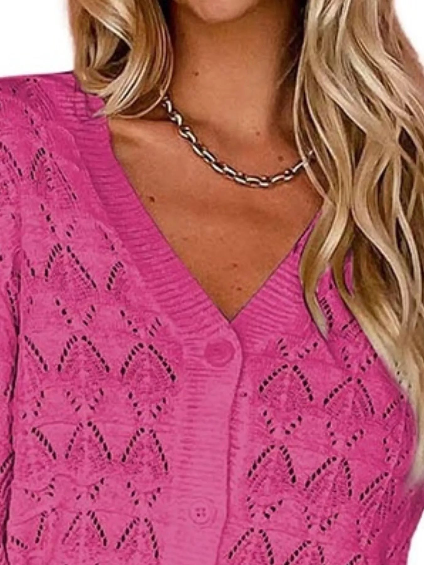 Chic V-Neck Openwork Button-Down Knit Cardigan