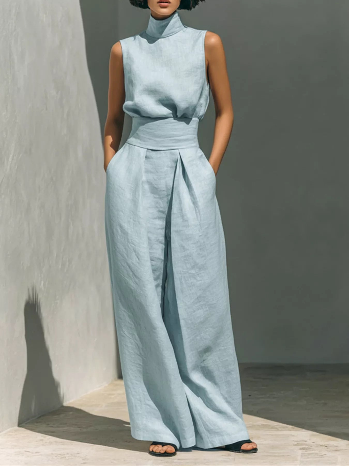 Full Size Sleeveless Wide-Leg Jumpsuit with Smocked Waist Plus Size