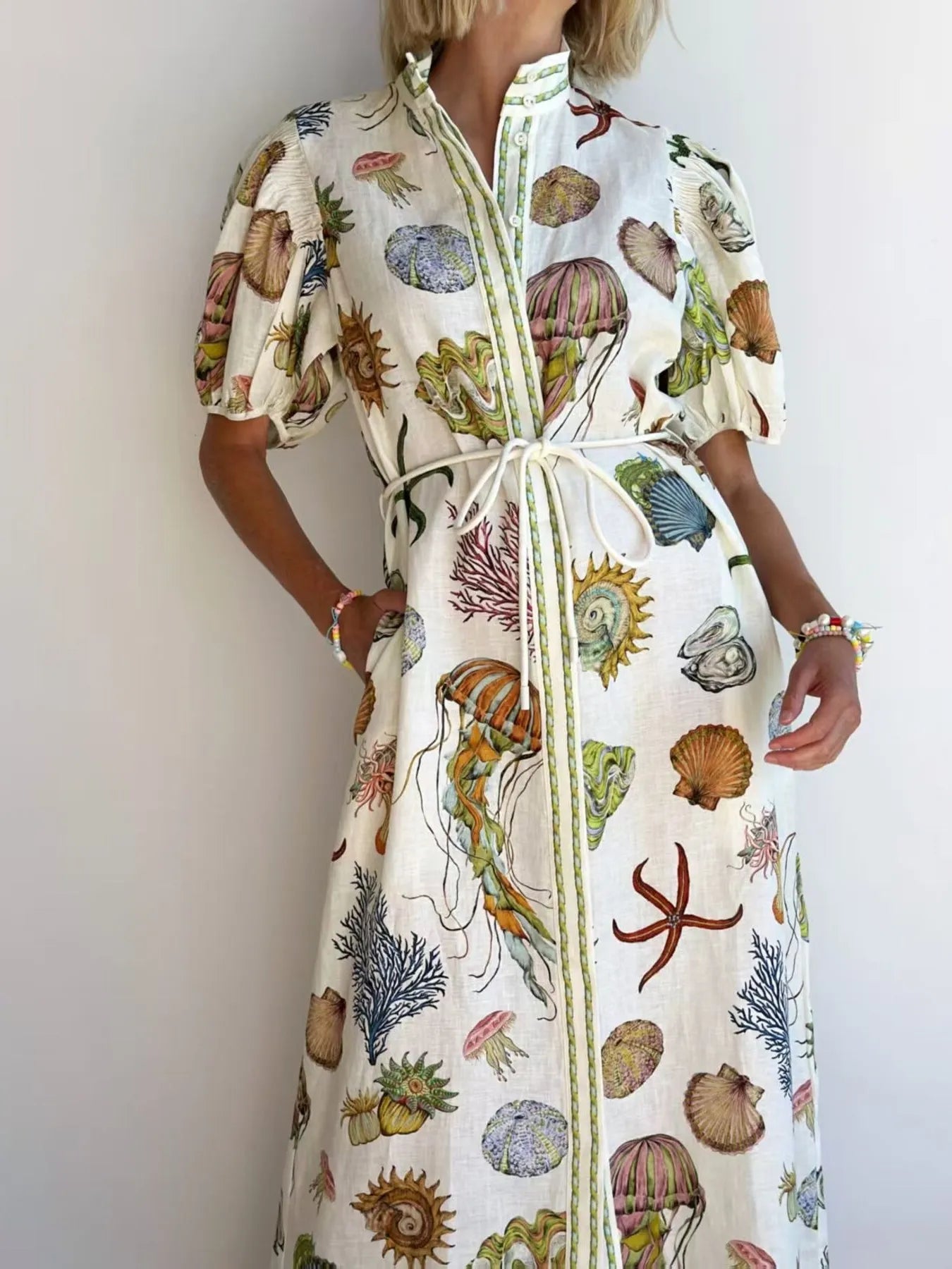 Printed Short Sleeve Shirt Dress