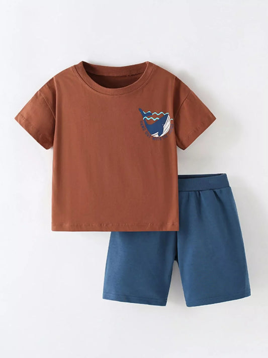 Children's Whale Round Neck Top and Shorts Set