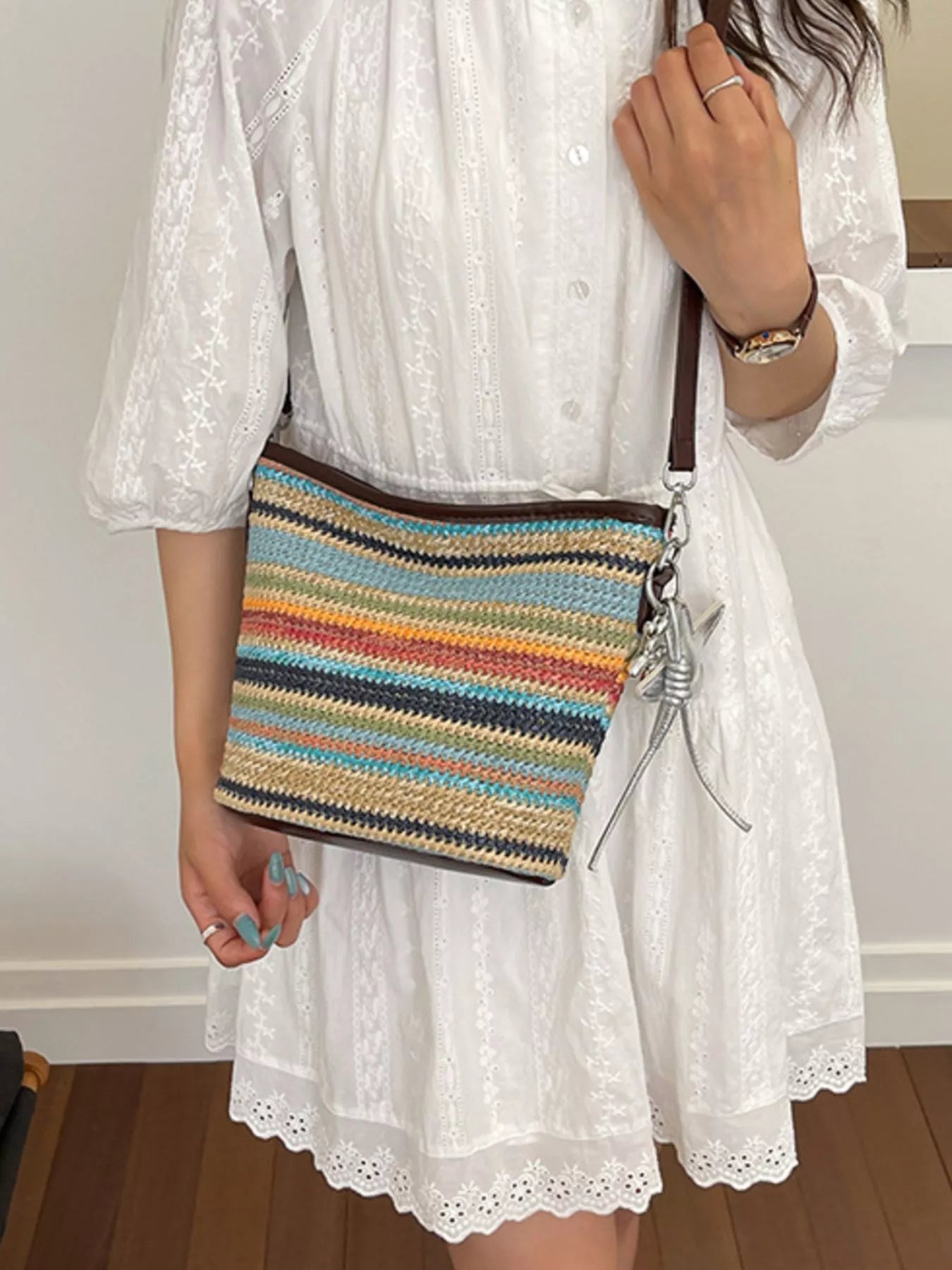 Striped Woven Crossbody Bag