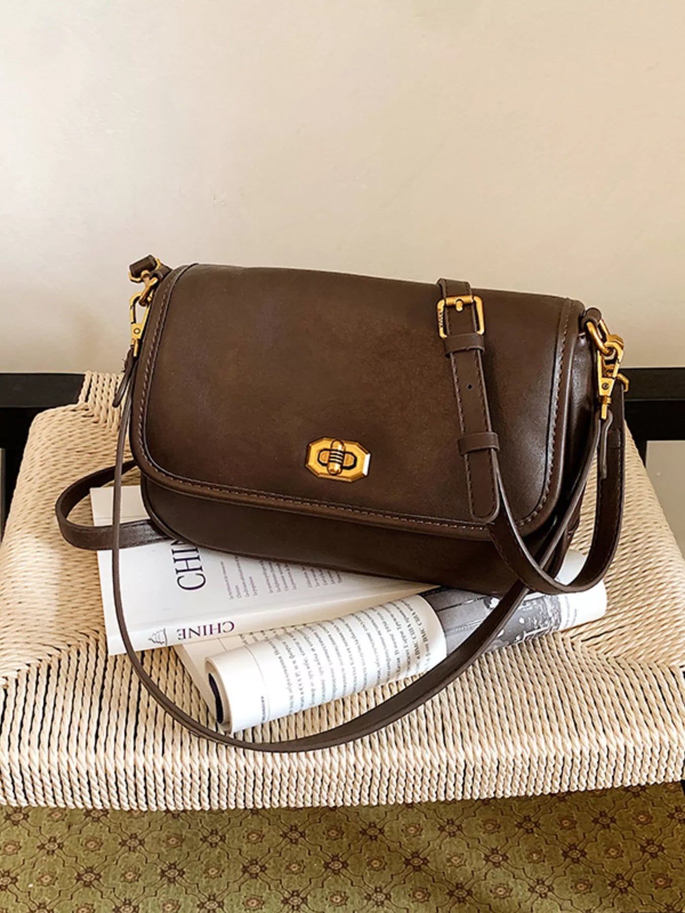 Twist Lock Flap Shoulder Bag