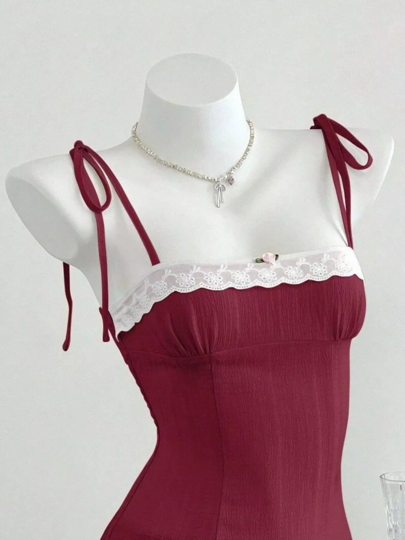 Lace-Trimmed Tie Shoulder Cami