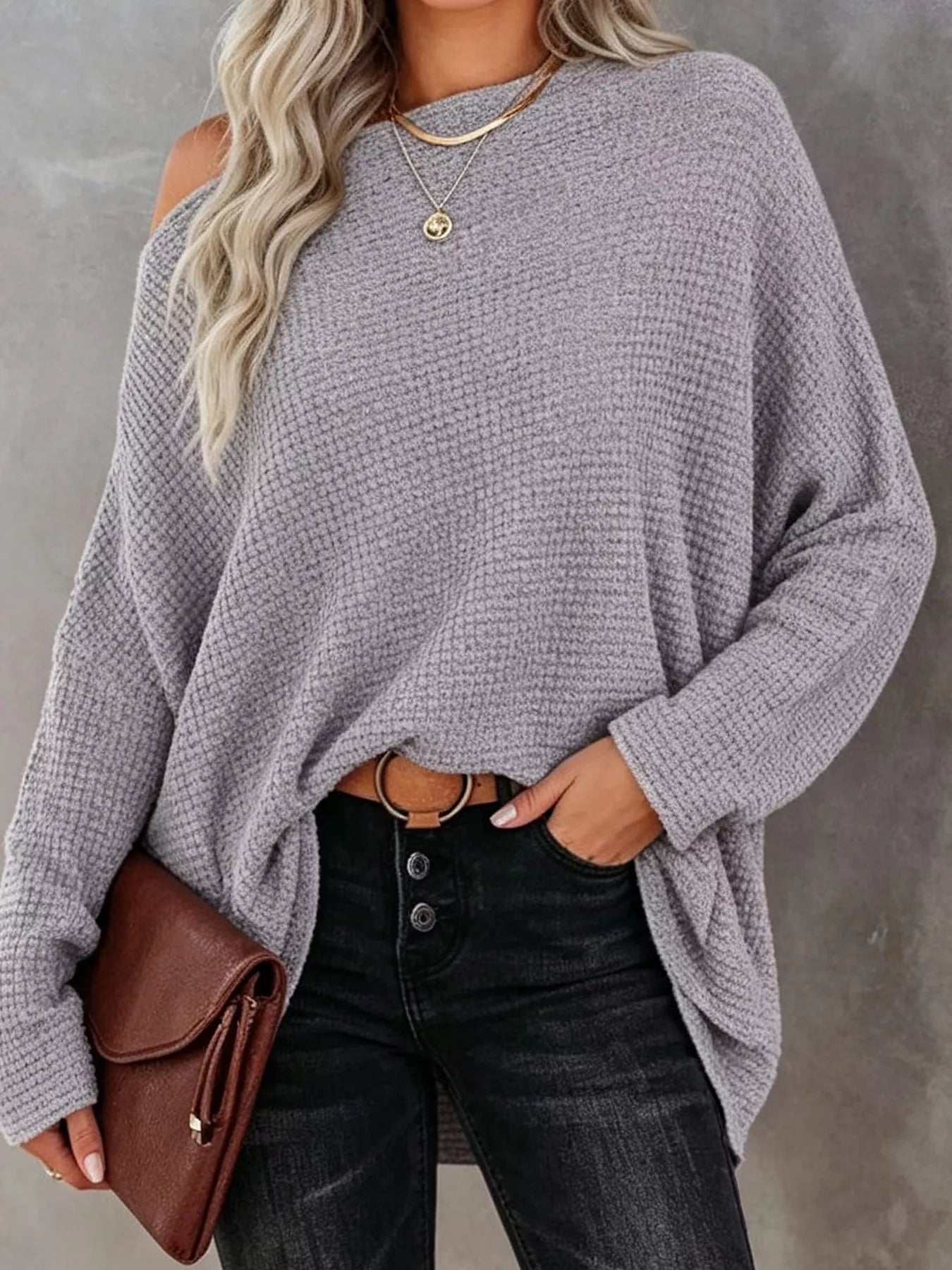One-Shoulder Waffle Knit Top
