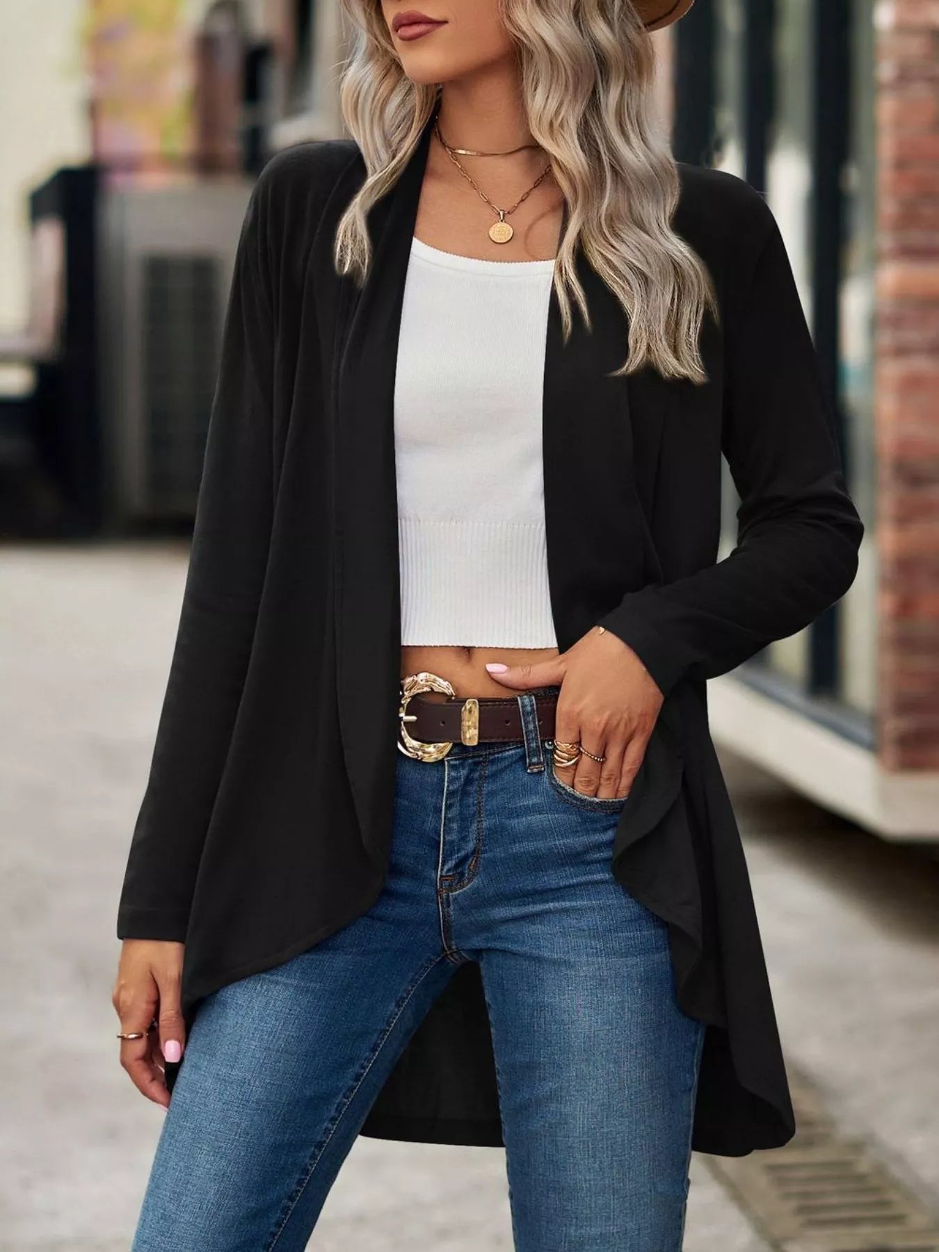 Open-Front Dropped Shoulder Cardigan