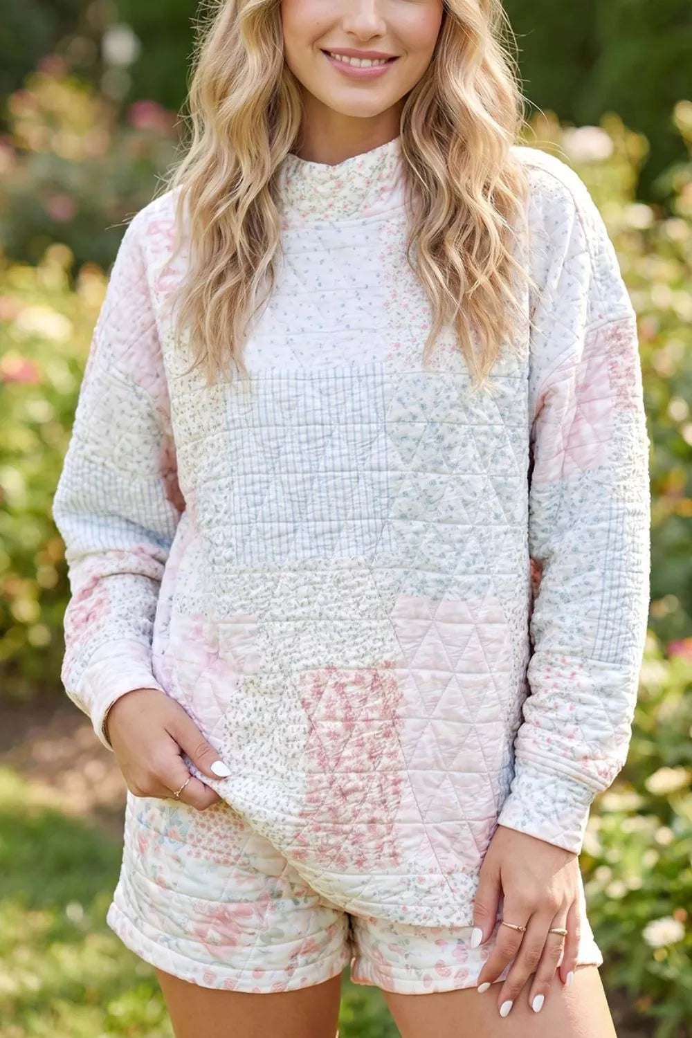 Quilted Long Sleeve Top and Shorts Set