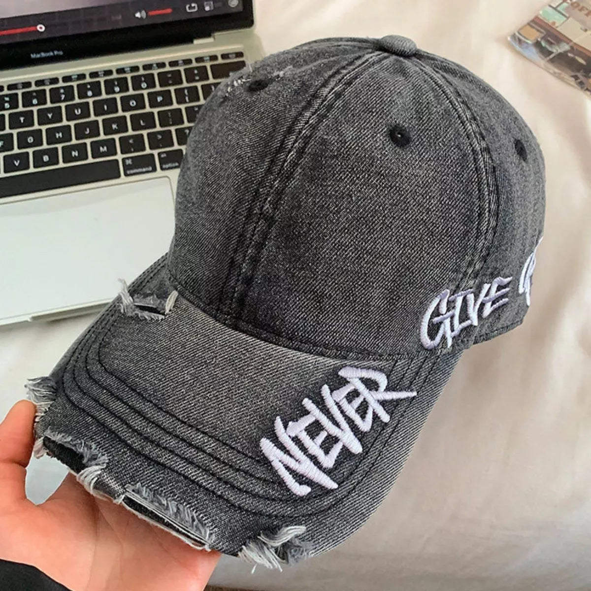 Distressed Letter Embroidered Baseball Cap