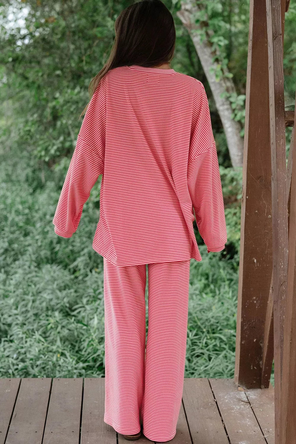 Striped Drop Shoulder Long Sleeve Top and Pants Set