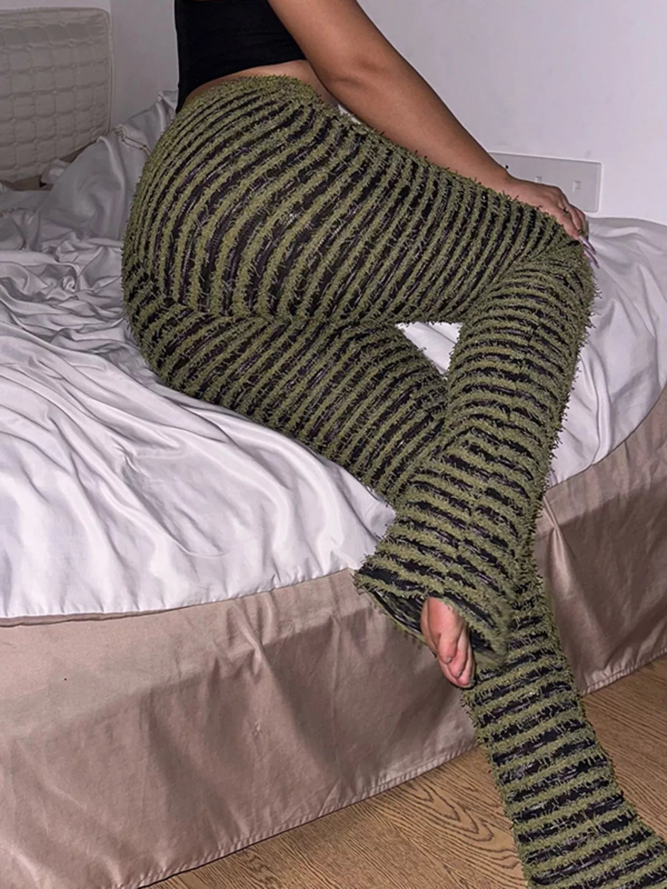 Striped Fuzzy Textured Knit Pants