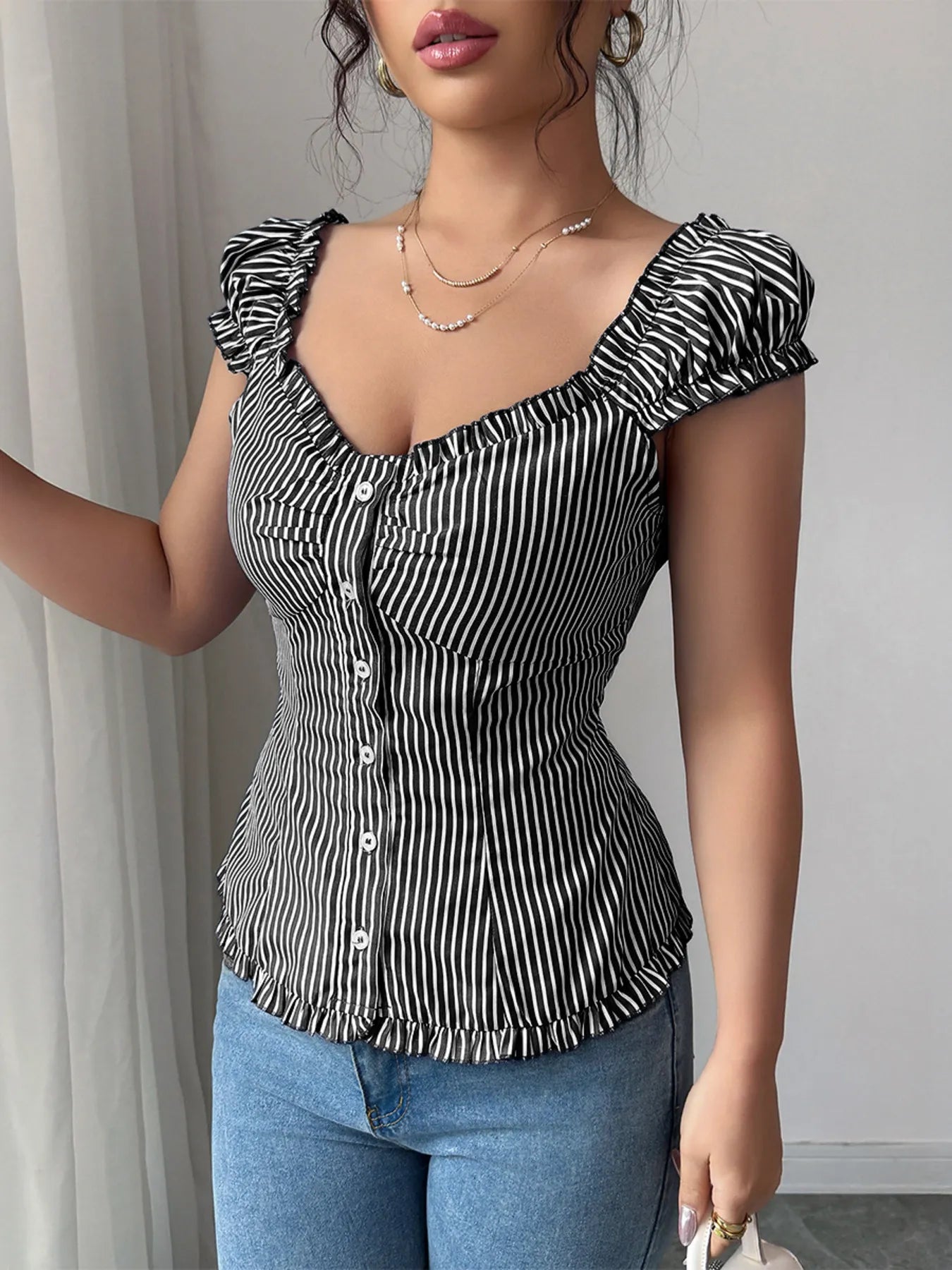 Striped Cap Sleeve Shirt