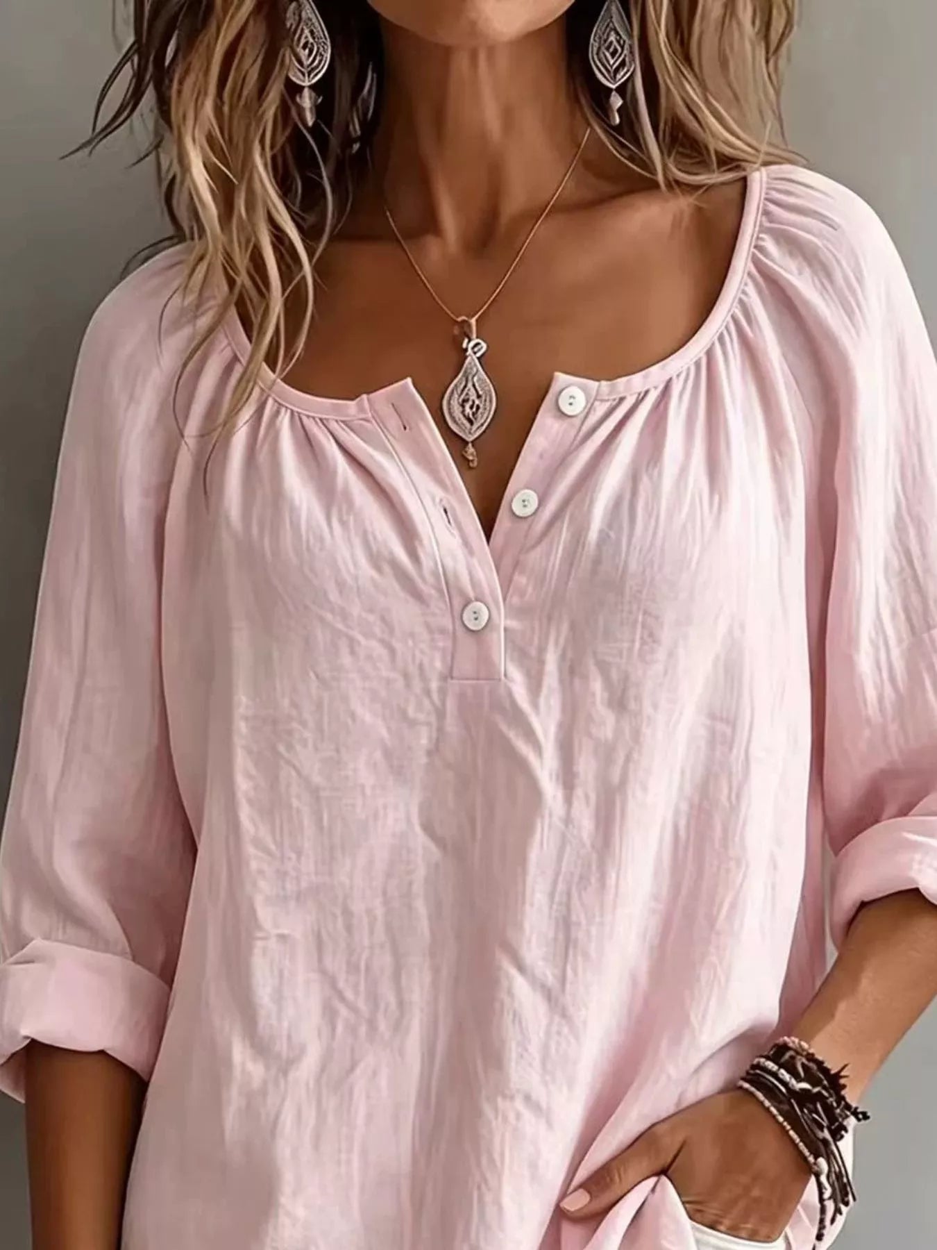 Button Detail Long Sleeve Top