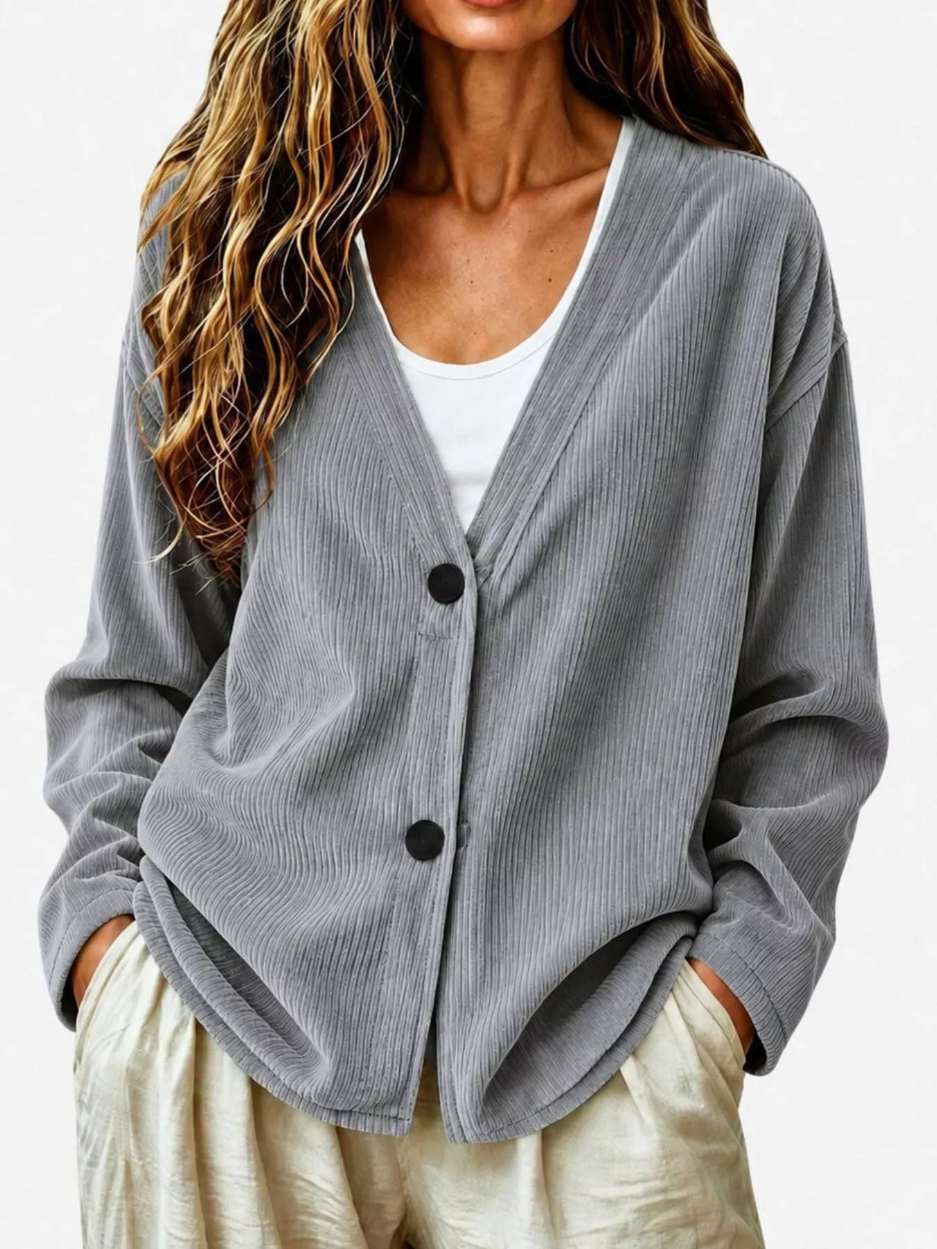 Casual Corduroy Button-Up Cardigan