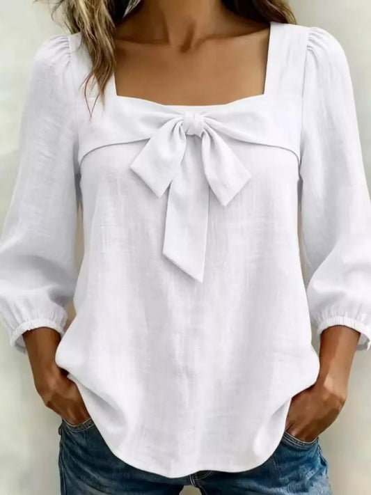 Full Size Bow Front Square Neck Blouse Plus Size