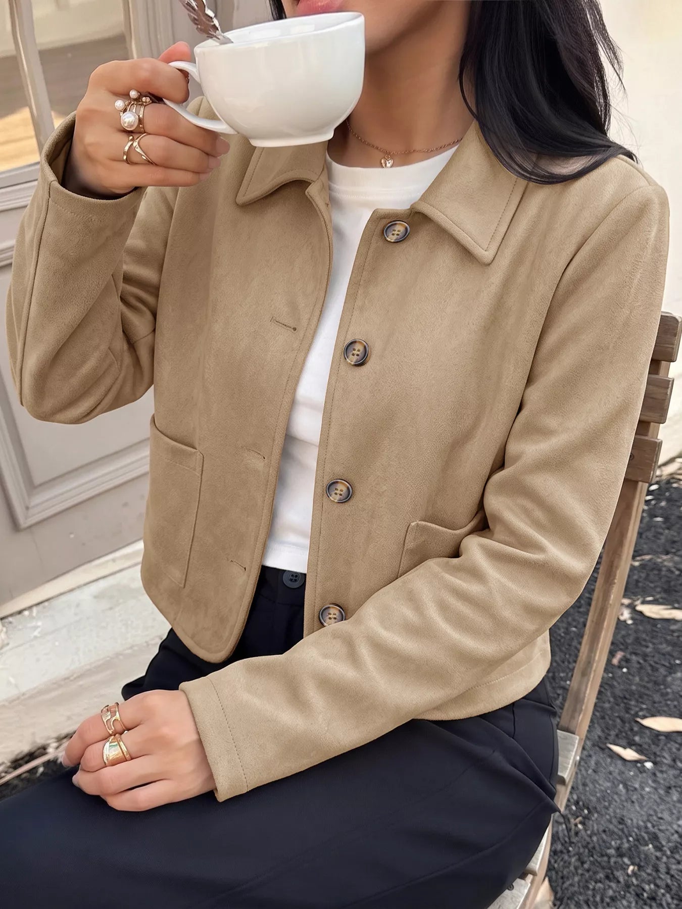 Collared Neck Button Up Jacket