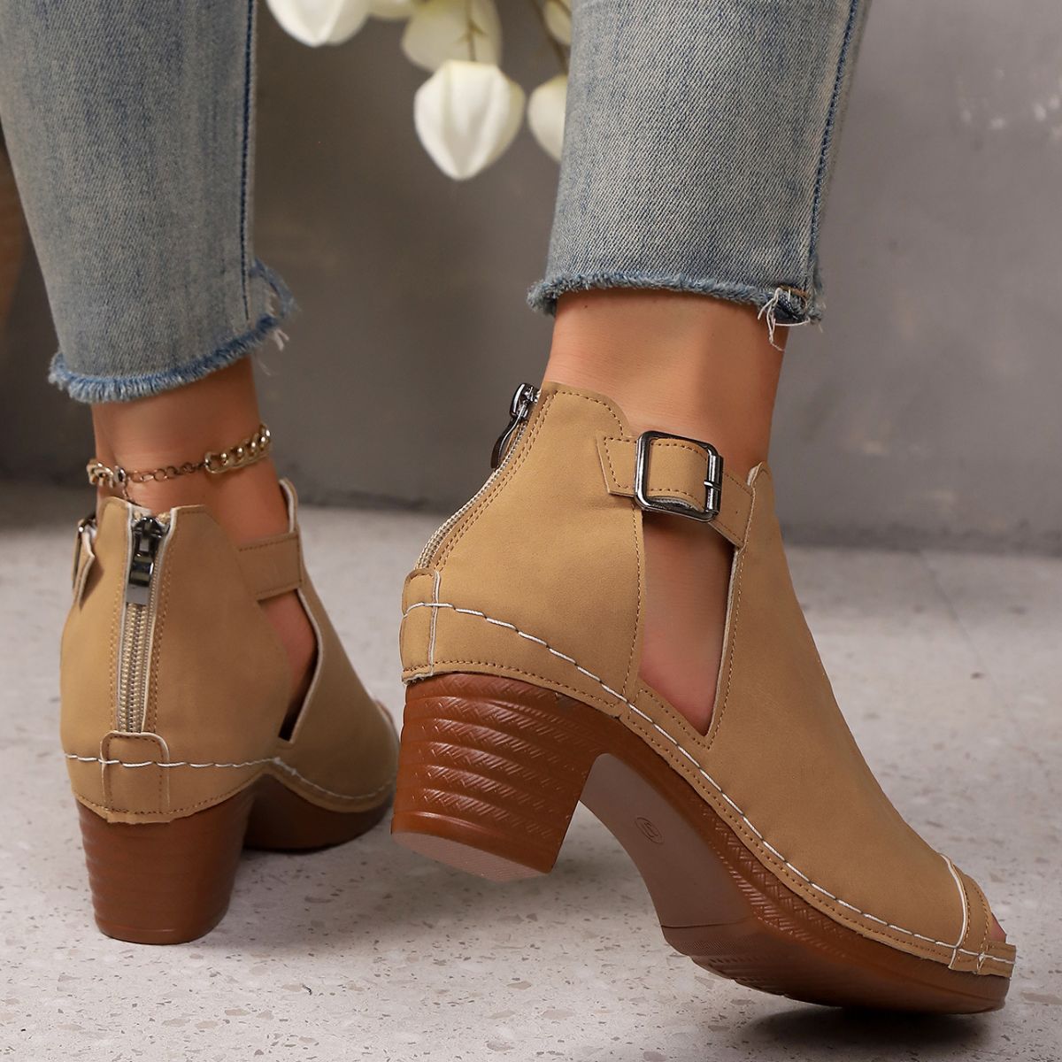 Open Toe Block Heels Sandals