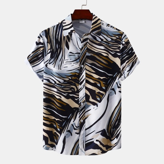 Men's Plus Size Abstract Tiger Print Short Sleeve Button-Up Shirt
