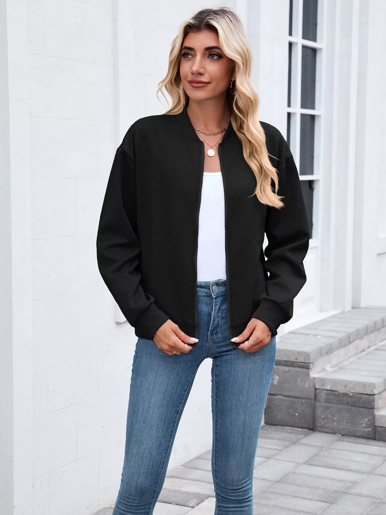 Textured Zip Up Jacket