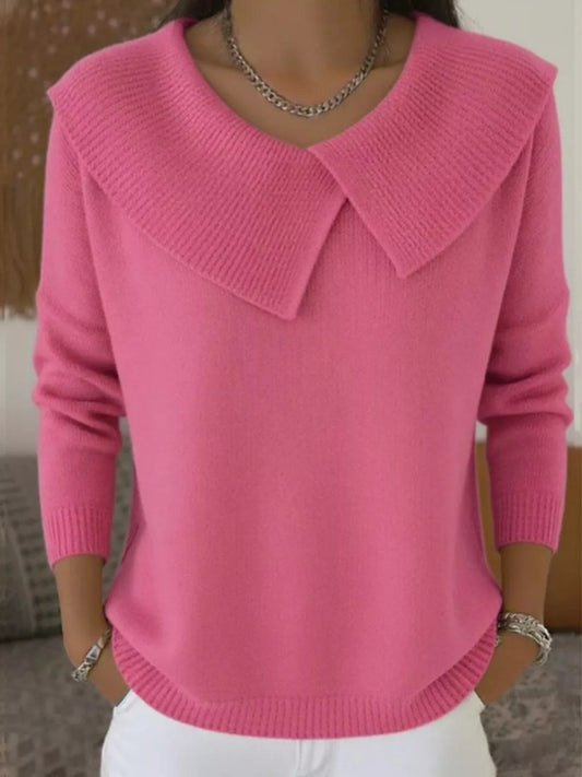 Full Size Solid Color Ribbed Hem Sweater Plus Size