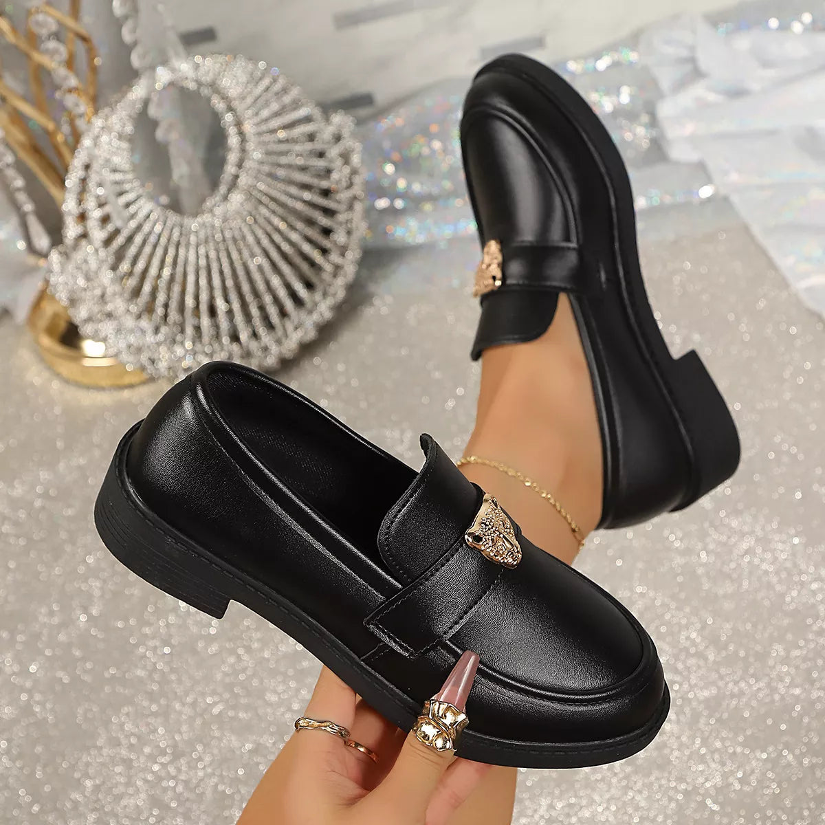 Round Toe Block Heel Loafers