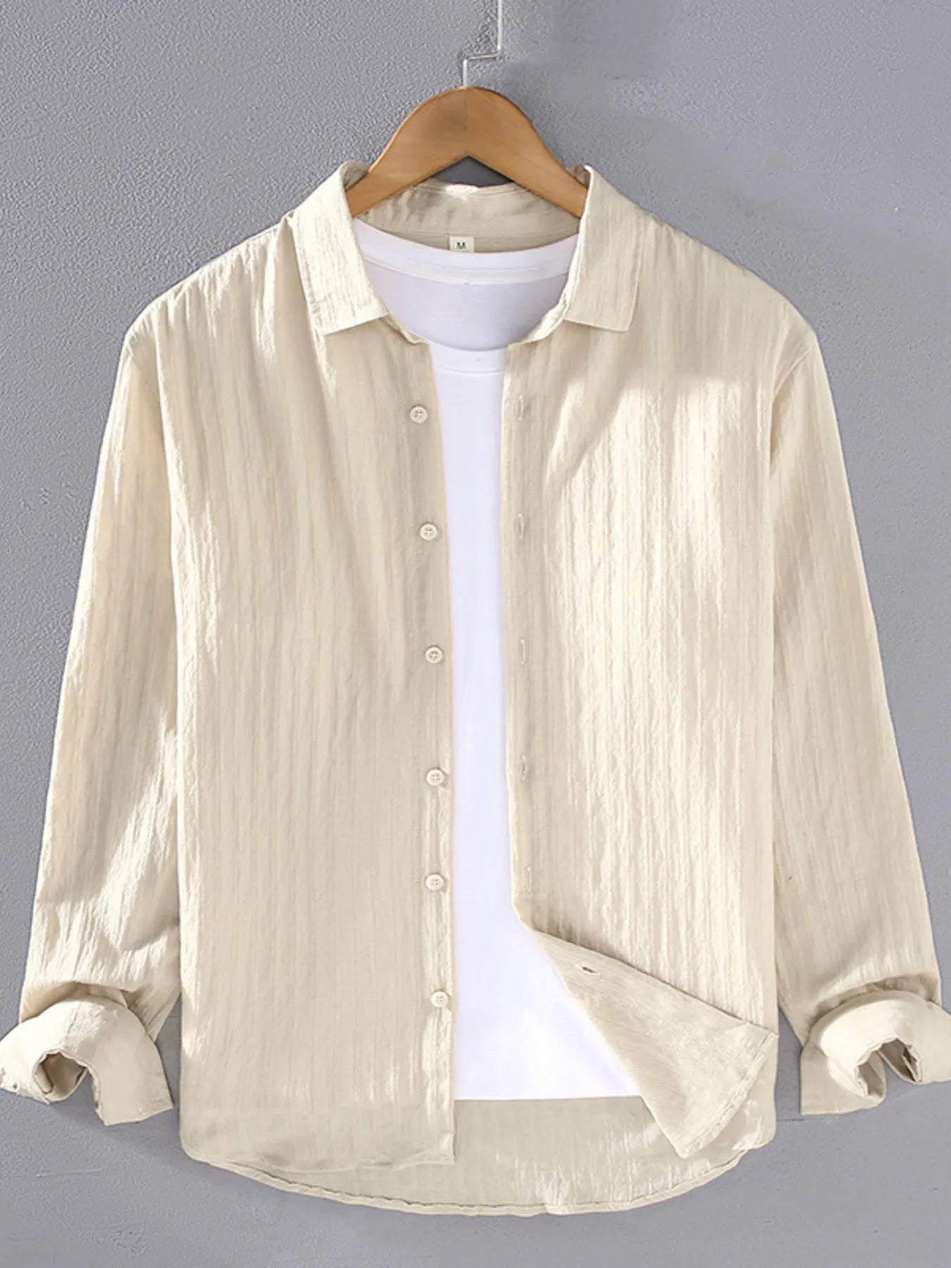 Men's Plus Size Textured Button Up Long Sleeve Shirt