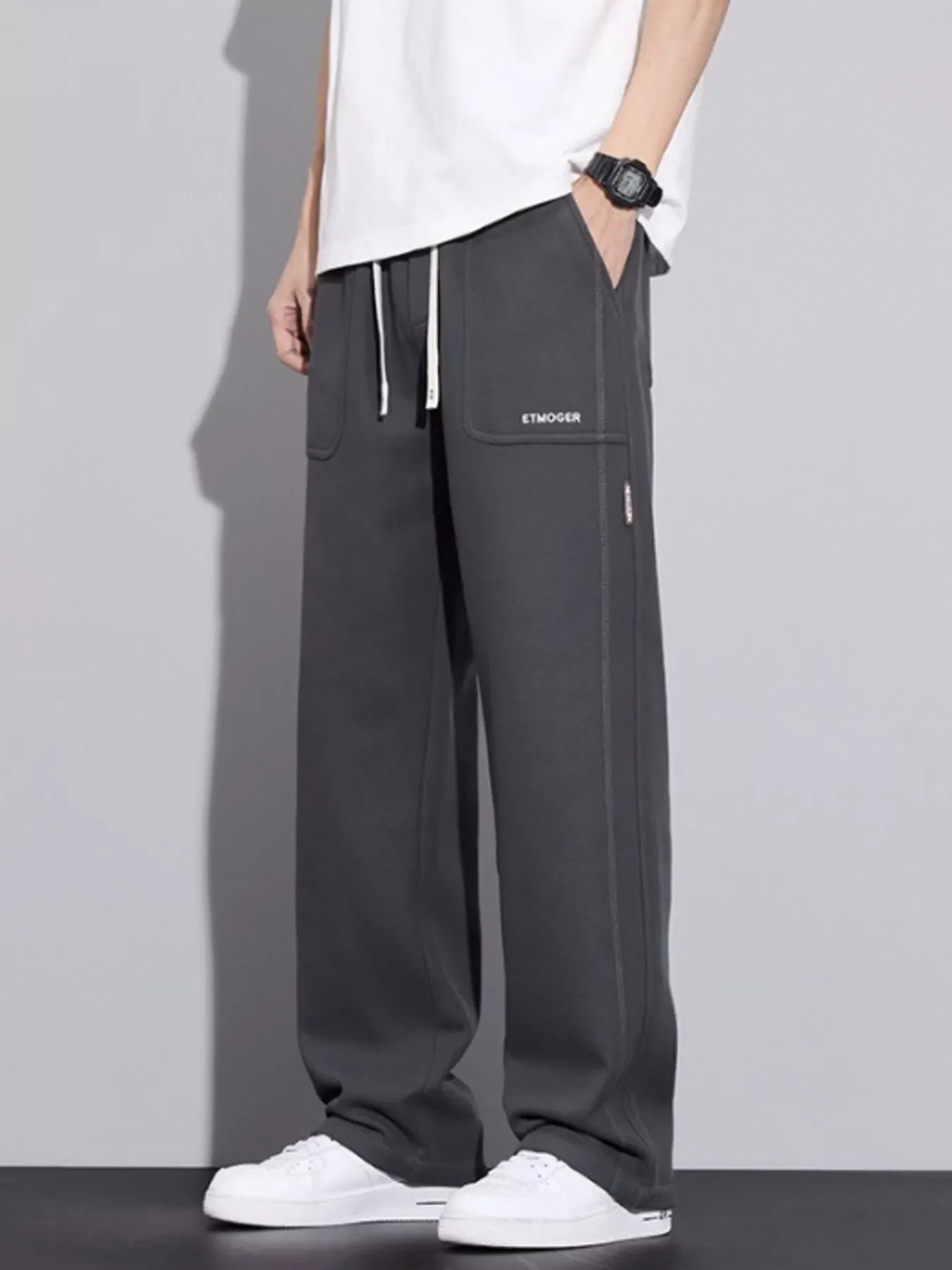 Men's Plus Size Casual Drawstring Wide-Leg Pants