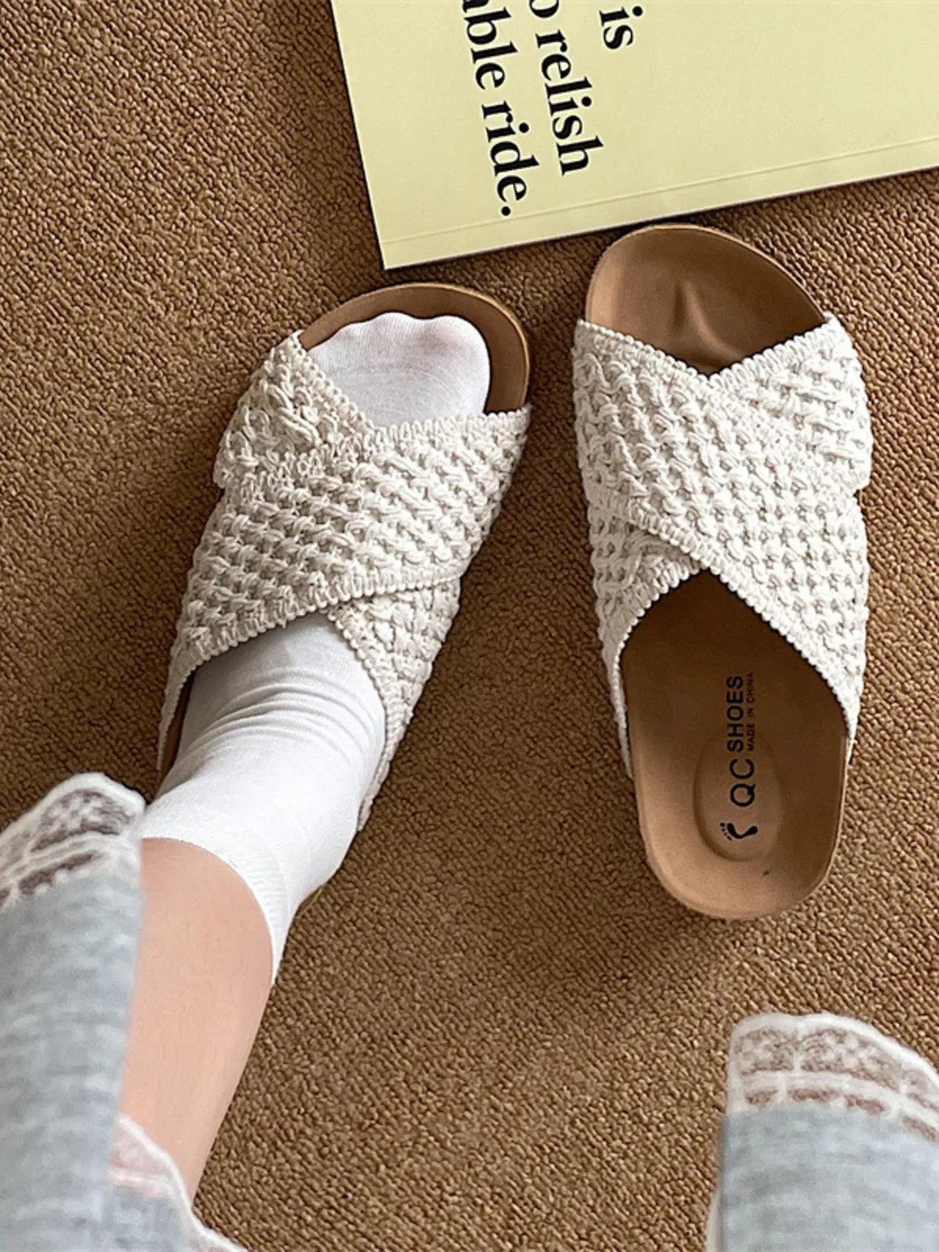 Cross Strap Woven Pattern Comfort Sandals