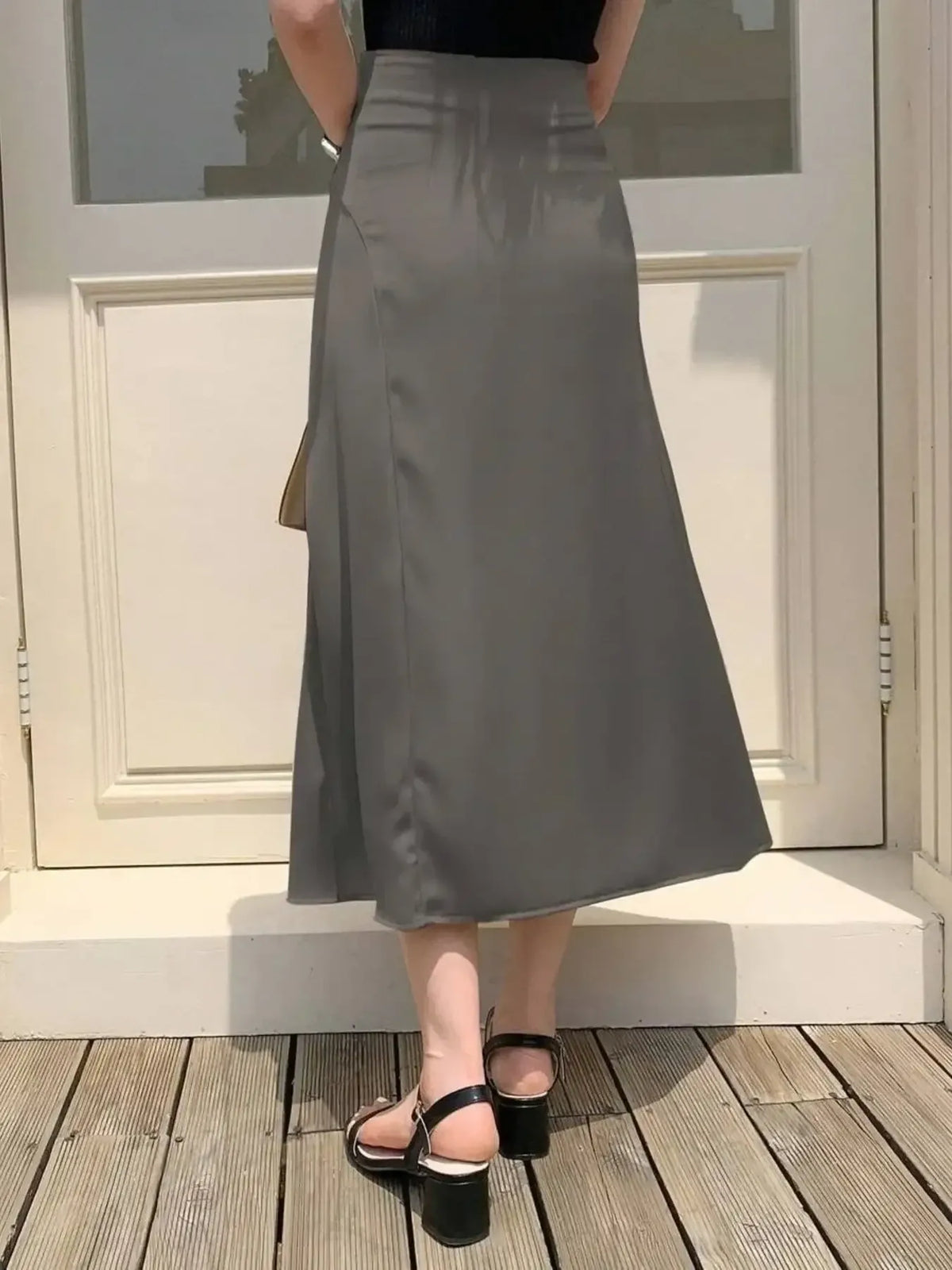 Asymmetric Wrap Midi Skirt with Fluted Hem