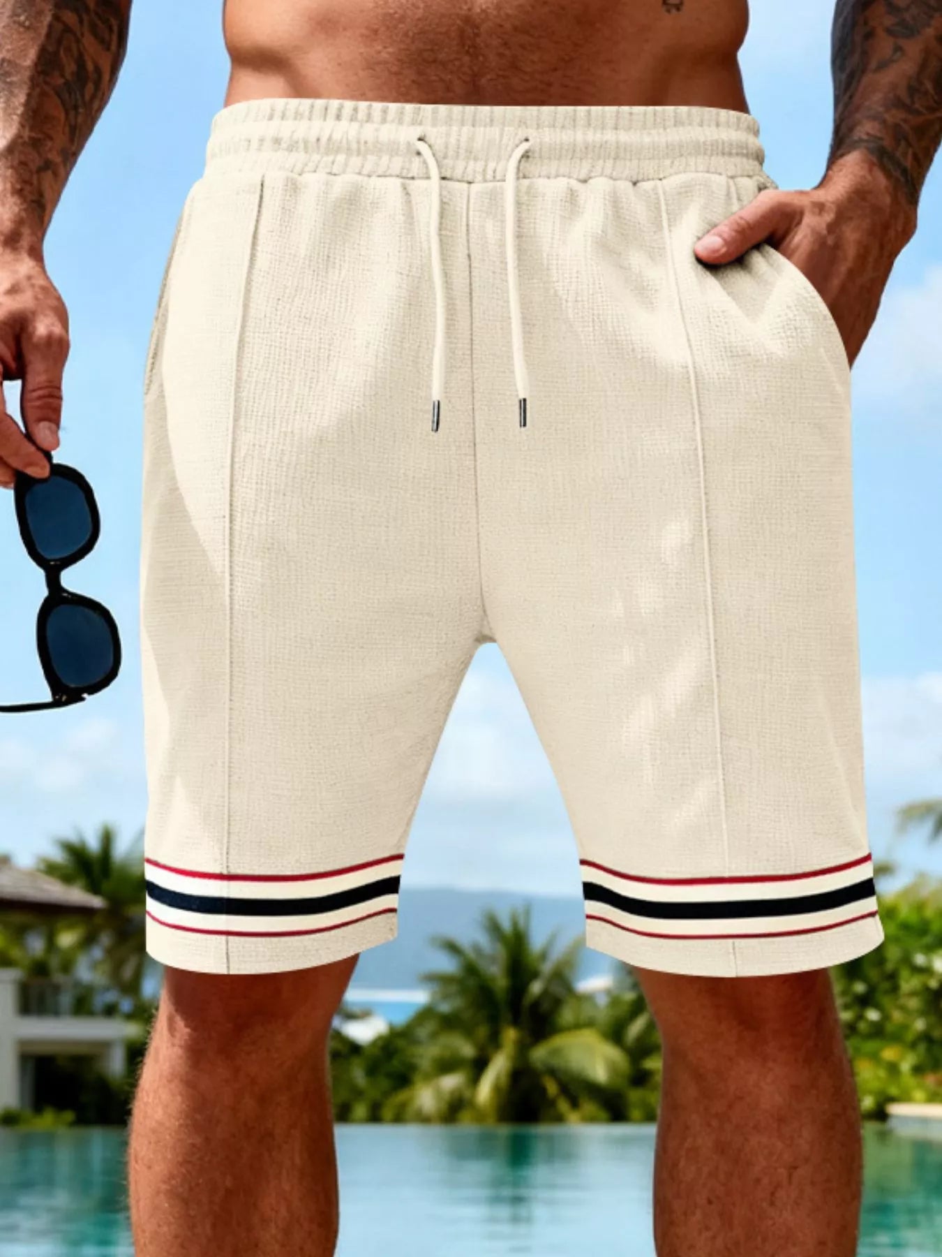 Men's Full Size Textured Knit Drawstring Shorts Plus Size