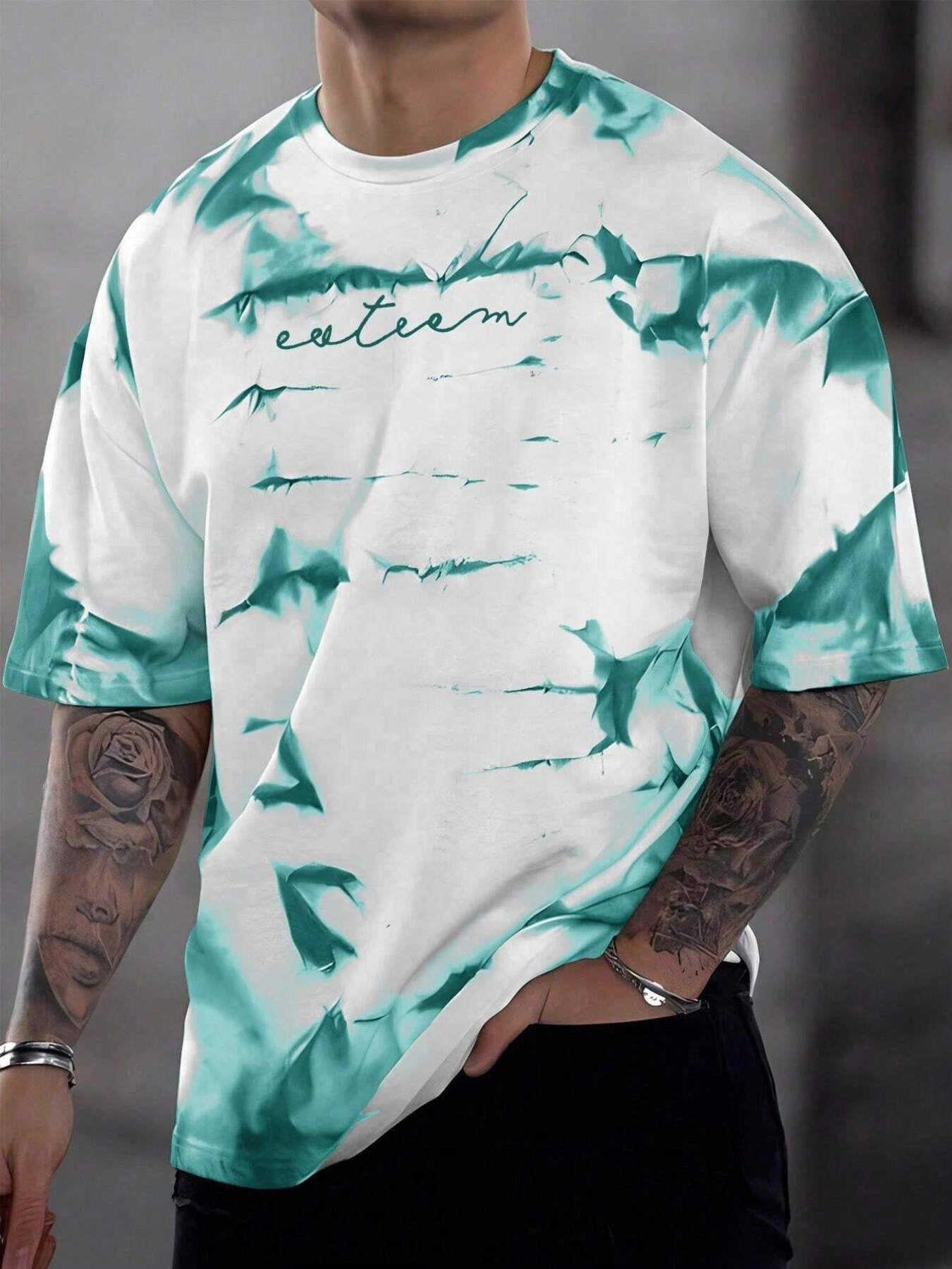 Men's Full Size Tie-Dye Round Neck T-Shirt Plus Size