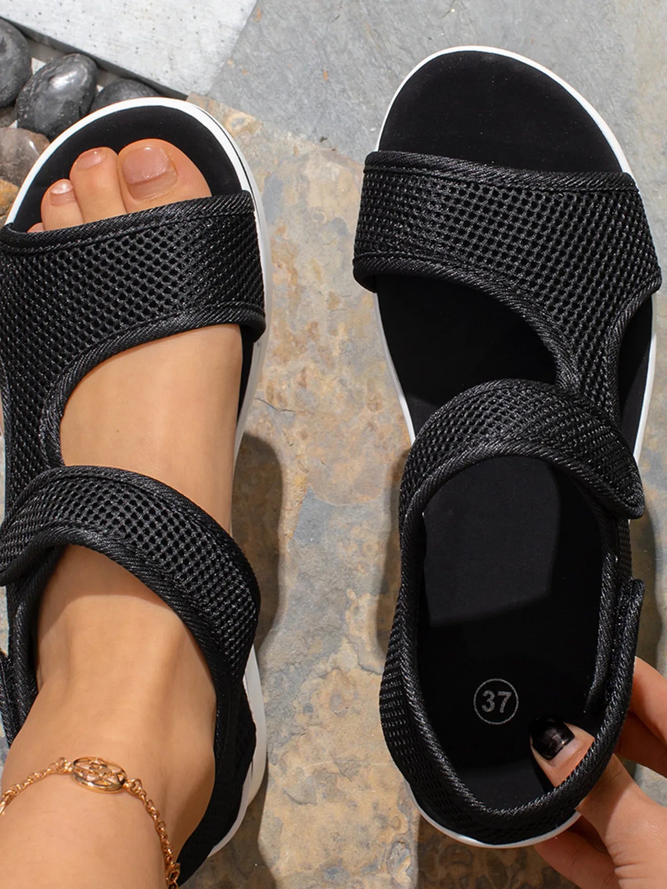 Mesh Platform Cutout Sandals