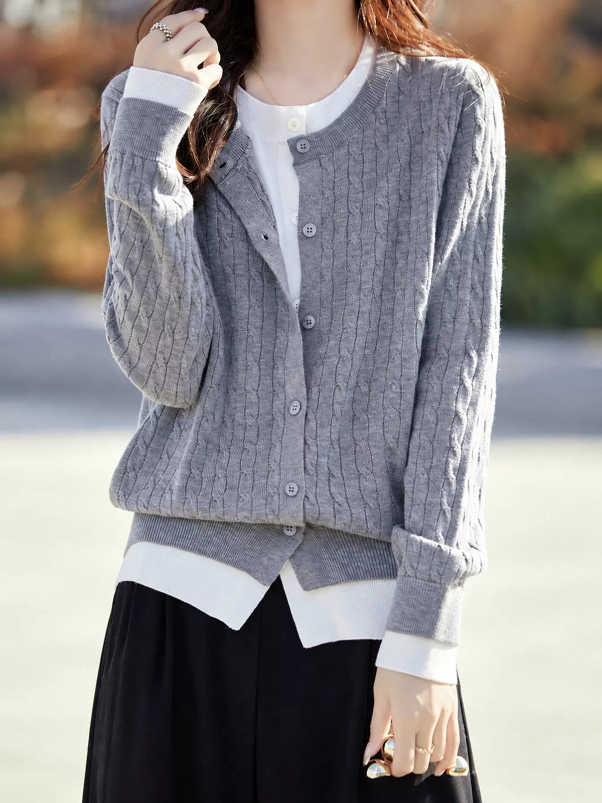 Cable-Knit Button-Down Cardigan