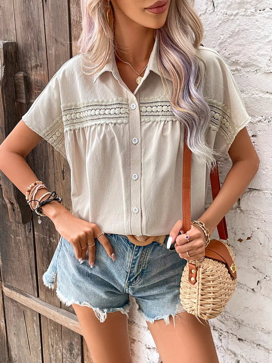 Lace Trim Button-Up Shirt