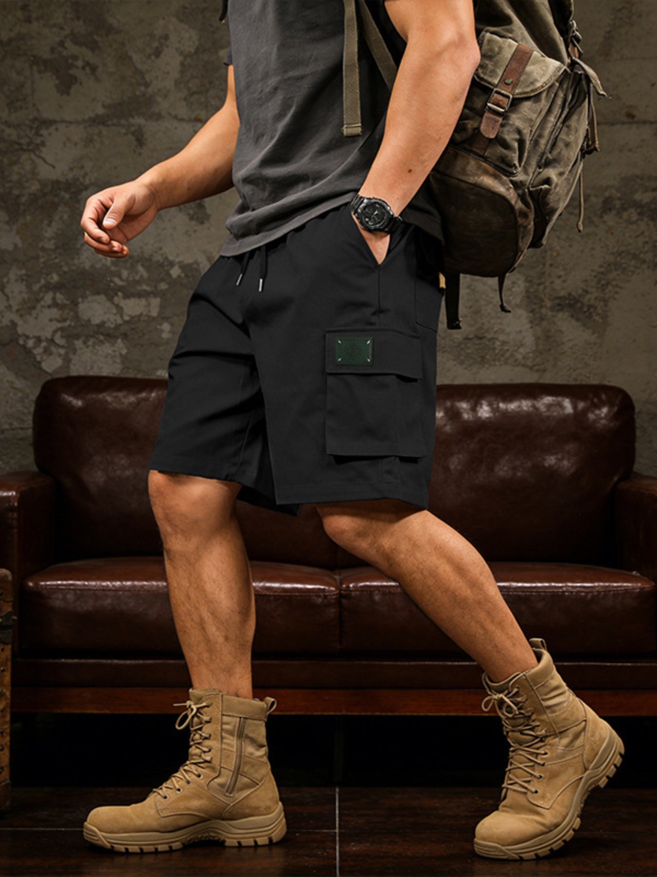 Men's Full Size Cargo Shorts with Drawstring Waist Plus Size