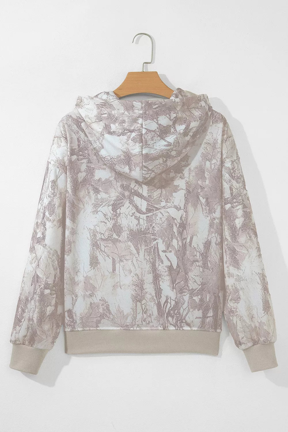 Abstract Print Ribbed Cuffs Hem Long Sleeve Hoodie