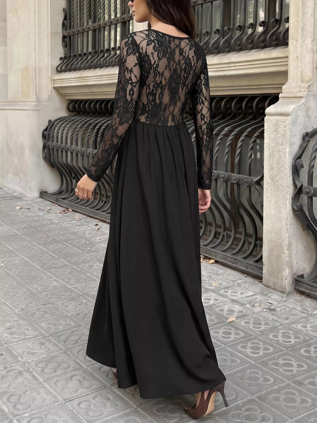 Square Neck Sheer Sleeve Maxi Dress