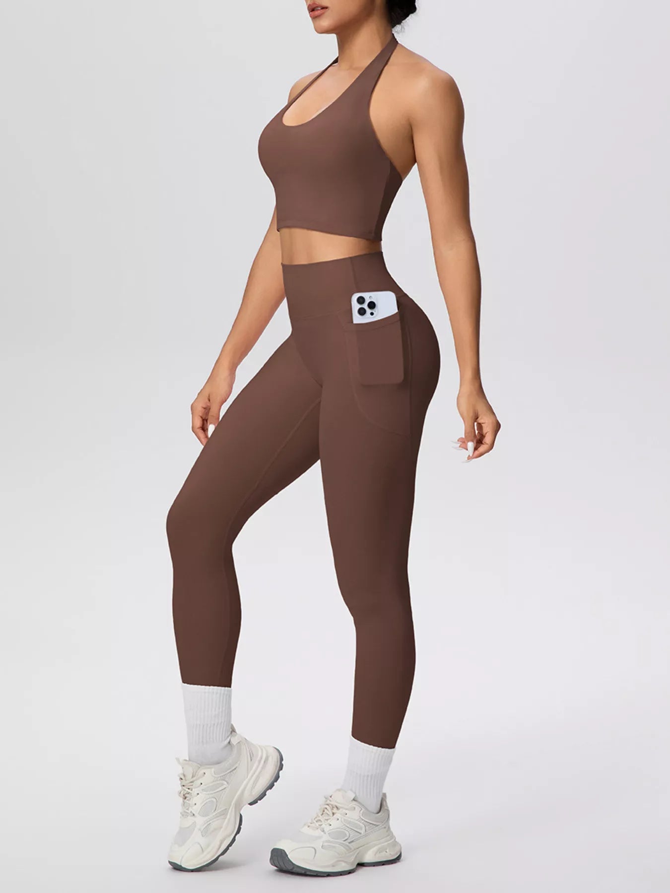 Halter Neck Crop Top and High-Waisted Leggings Active Set