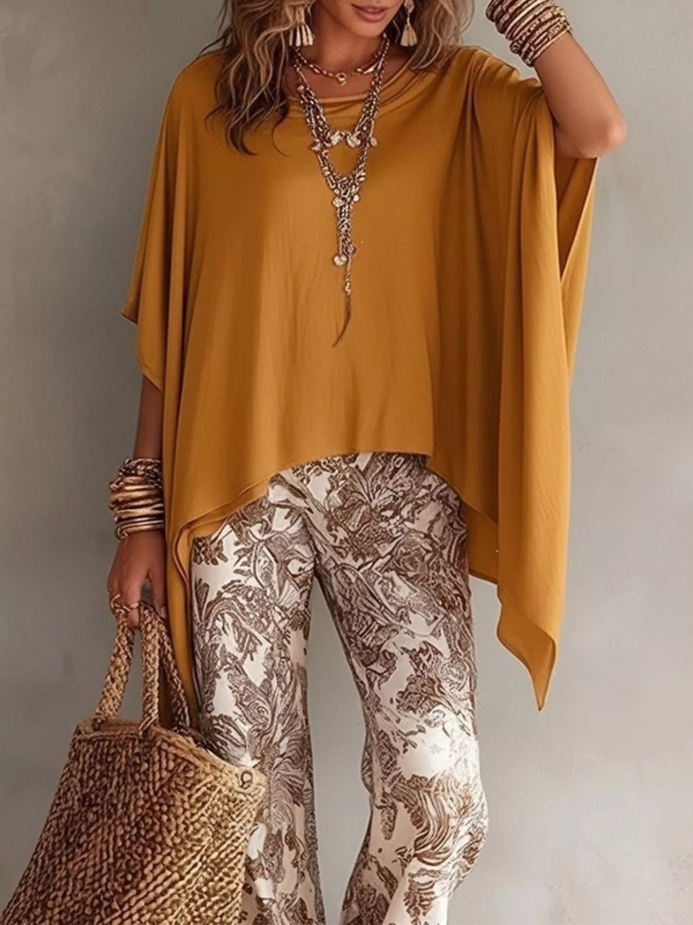 Full Size Oversized Batwing Sleeve Flowy Top Plus Size