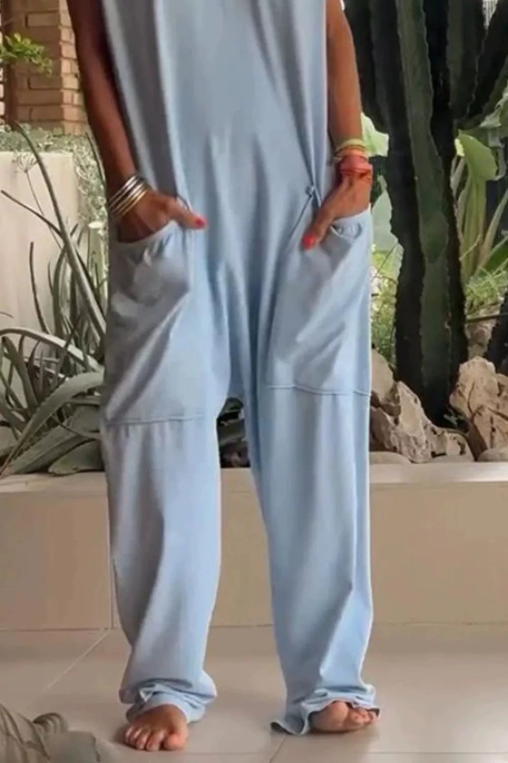 Full Size Casual V-Neck Short Sleeve Jumpsuit with Pockets Plus Size