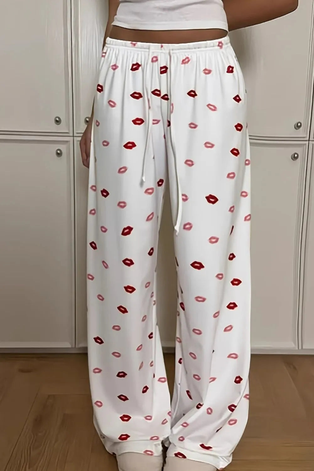 Lips Print Wide Leg Pants