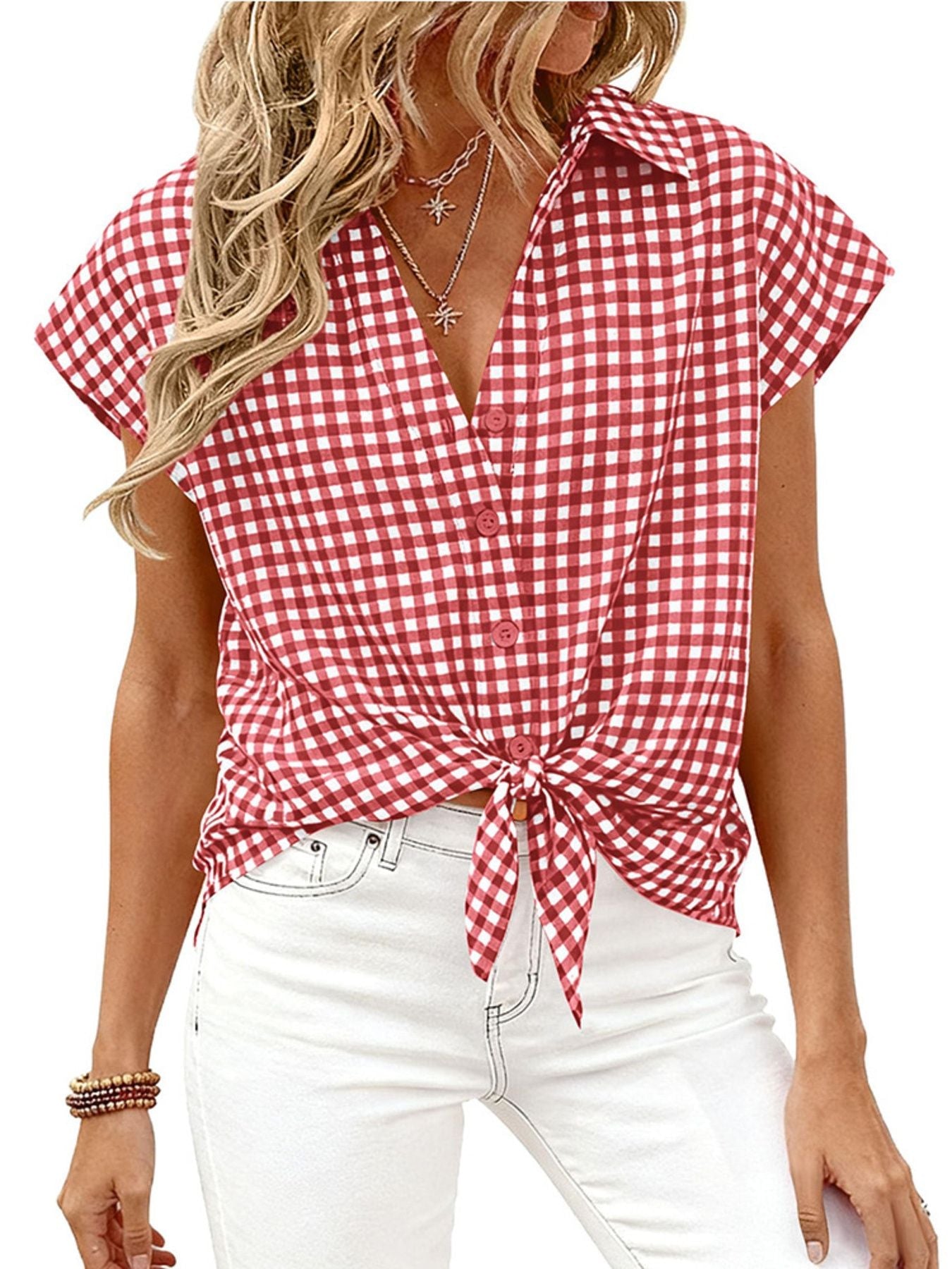 Gingham Print Button-Down Shirt