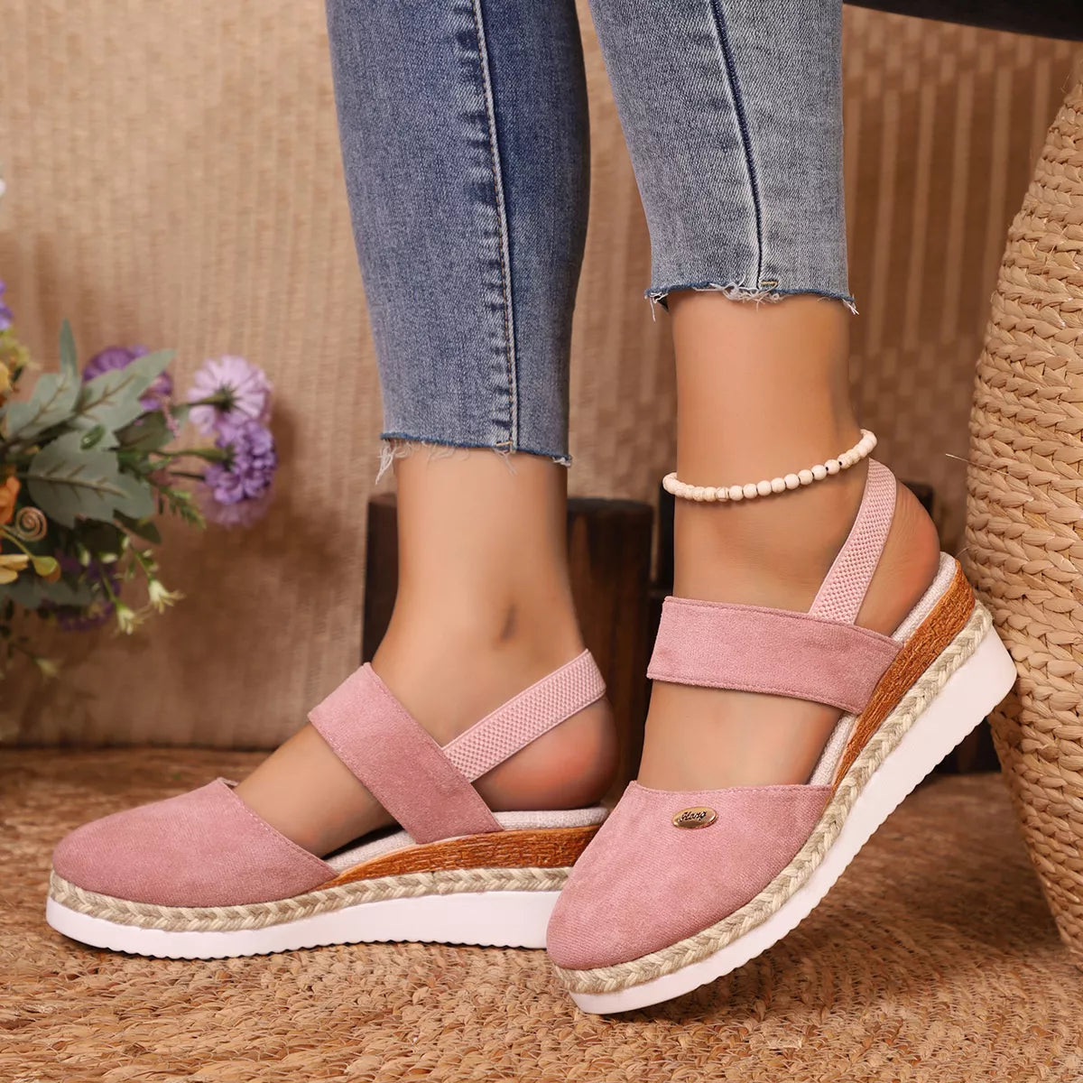 Espadrille Wedge Sandals with Ankle Strap