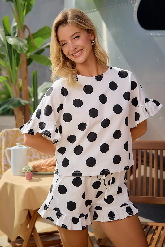 BiBi Polka Dots Printed Ruffled Detail Top And Shorts Set