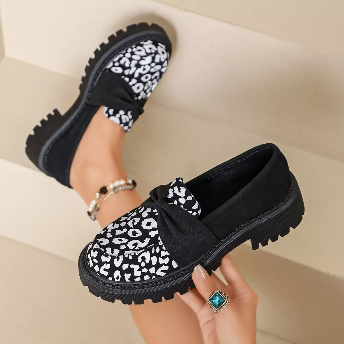 Leopard Round Toe Loafers