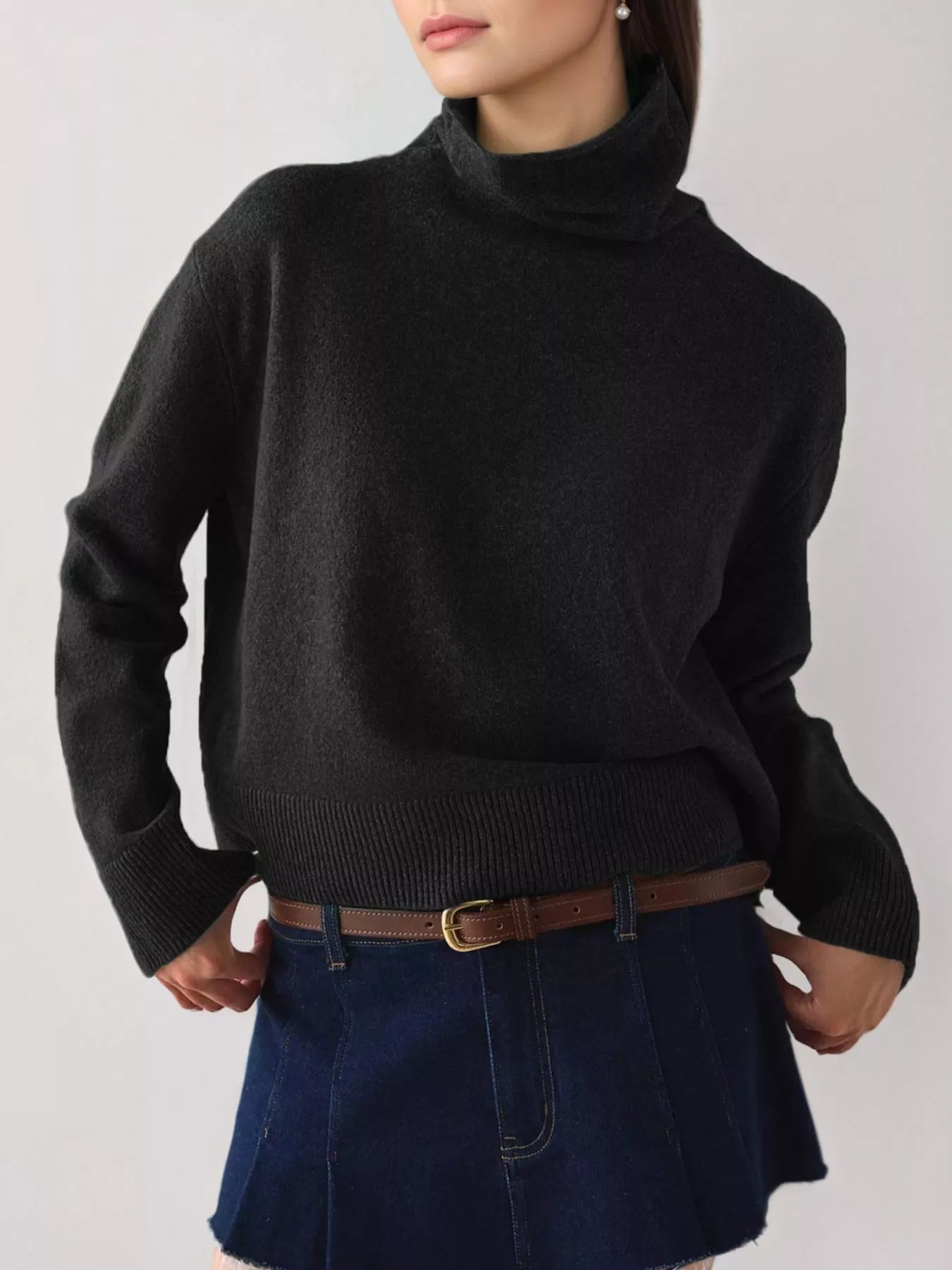 Turtleneck Dropped Shoulder Sweater
