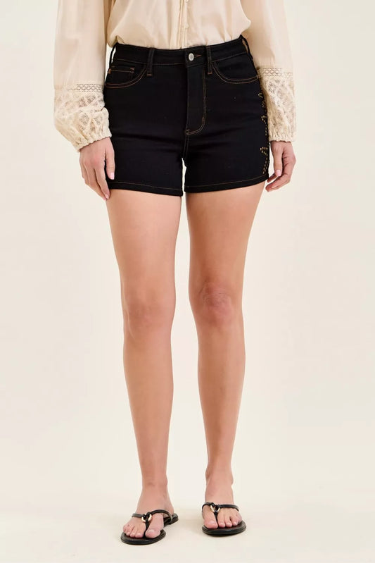 Judy Blue High Waist Slim Denim Short with Star Studded