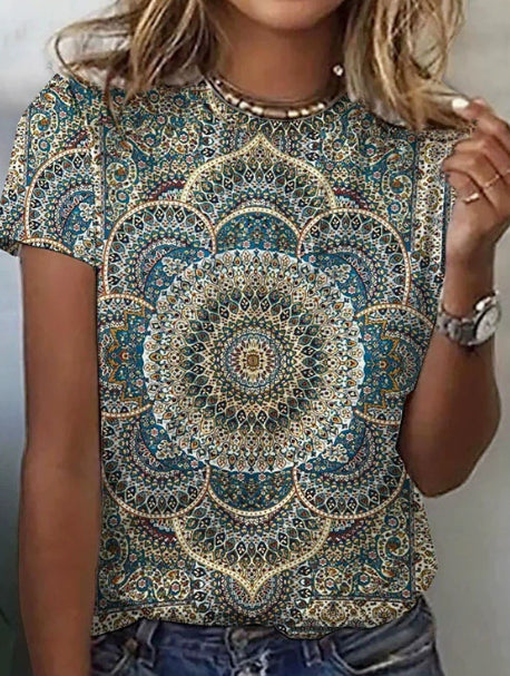 Women's Geometric Print Long Sleeve Loose Casual Tee
