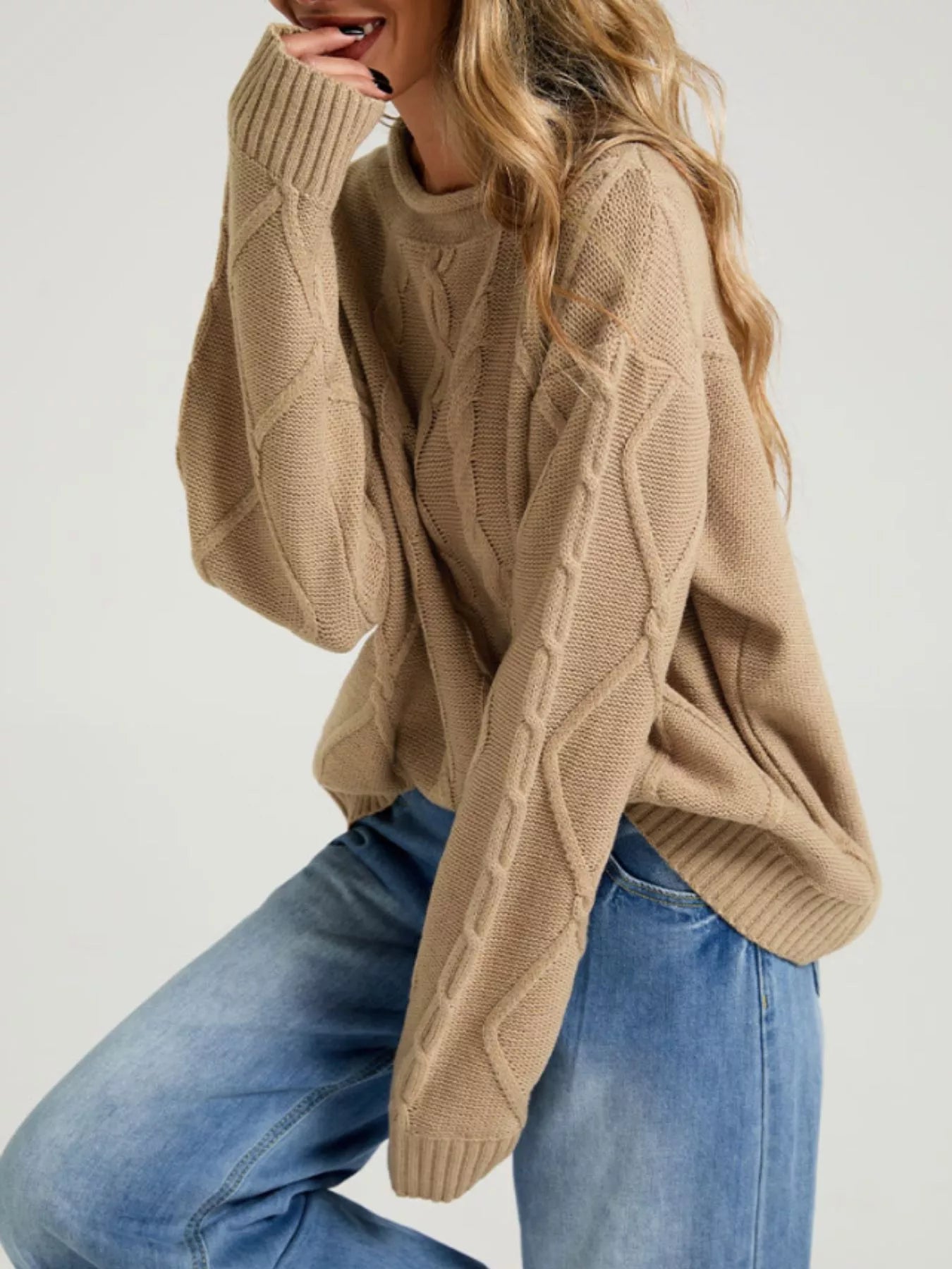 Cable Knit Ribbed Hem Sweater