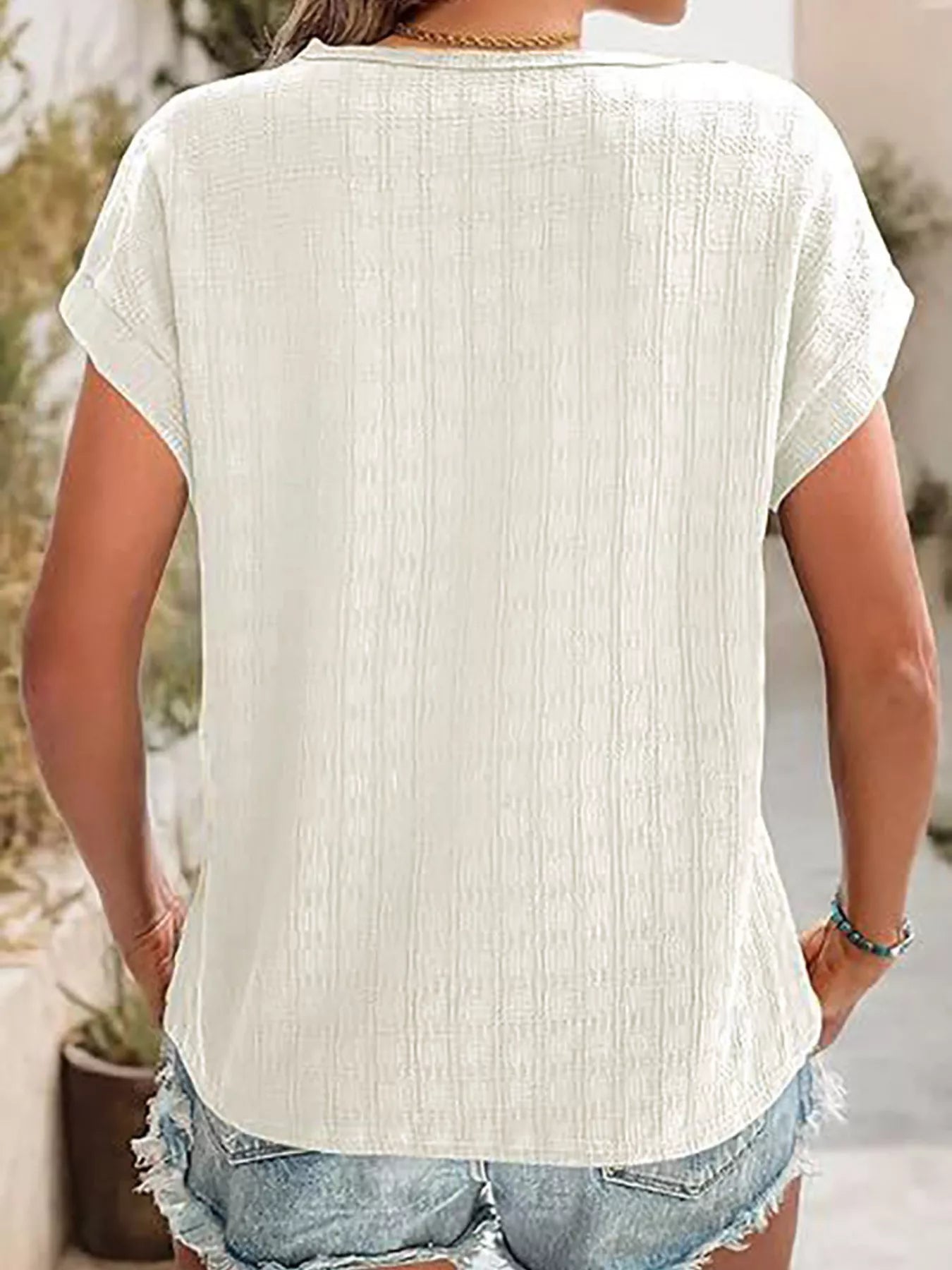 Textured Round Neck Short Sleeve Top