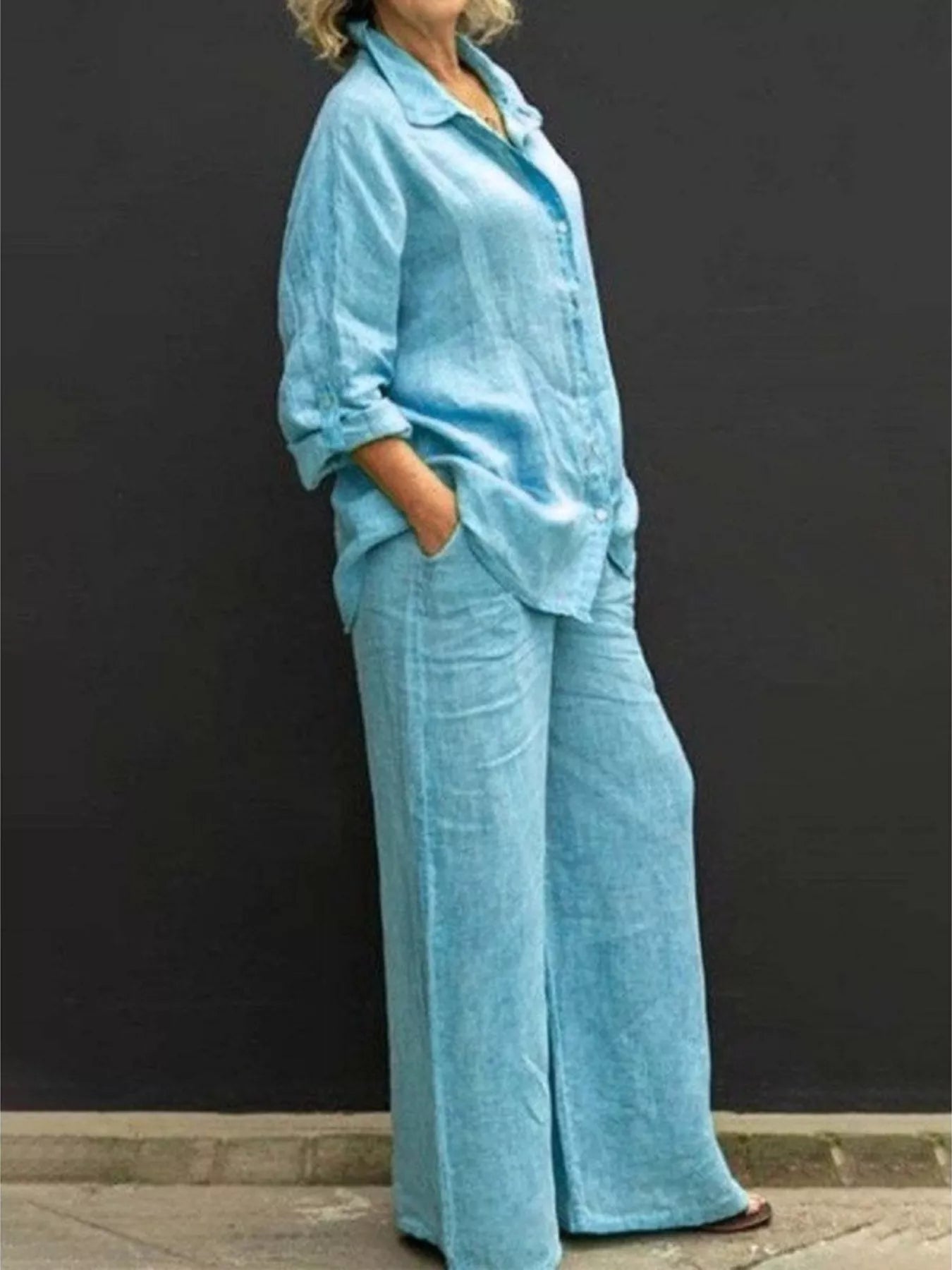 Full Size Long Sleeve Shirt and Pants Set Plus Size