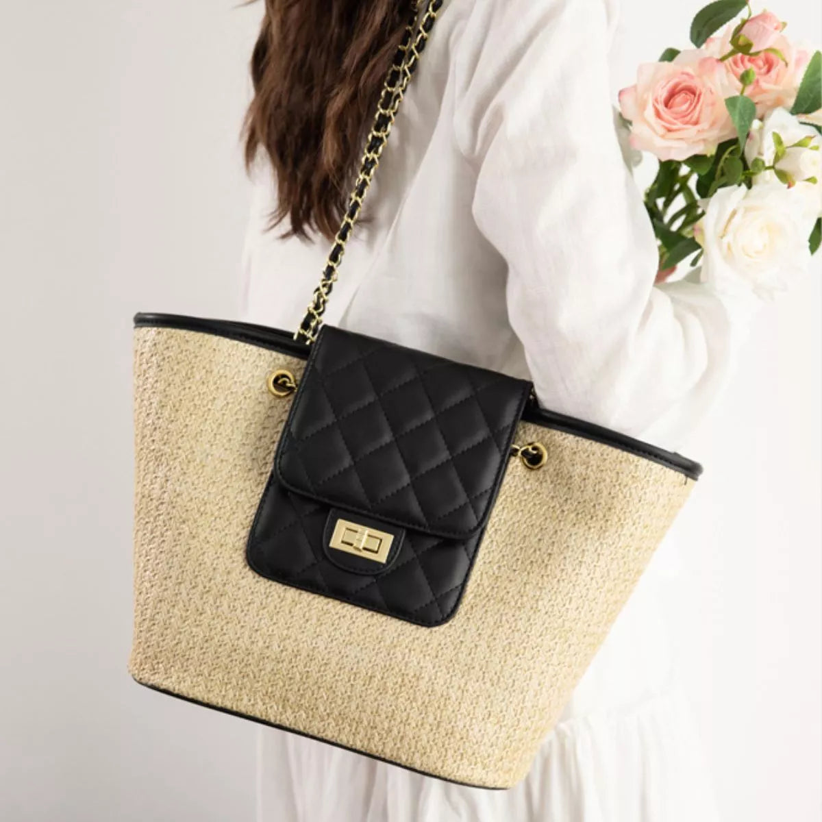 Woven Straw Shoulder Bag